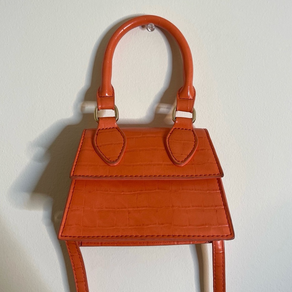 Orange Crocodile-Embossed Handbag